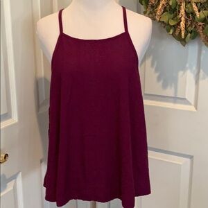 Eggplant colored flowy tank with lace up tie back